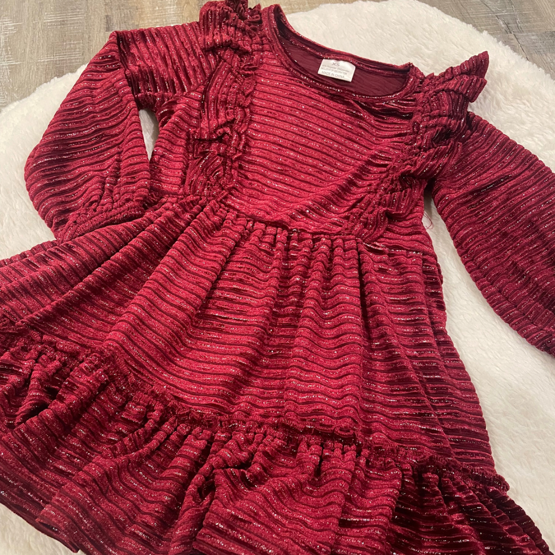 Burgundy Ruffle Hem Dress