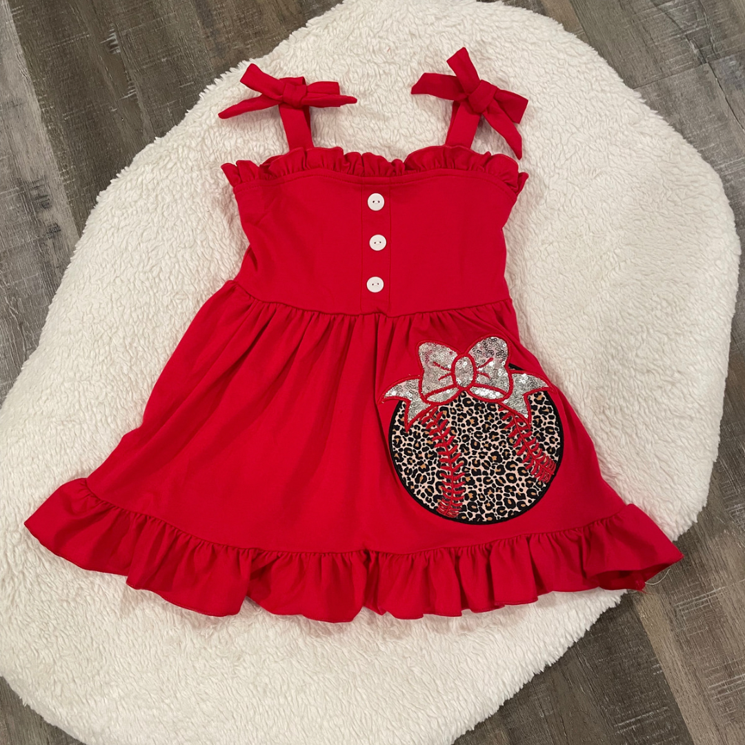 Baseball Appliqué Red Dress