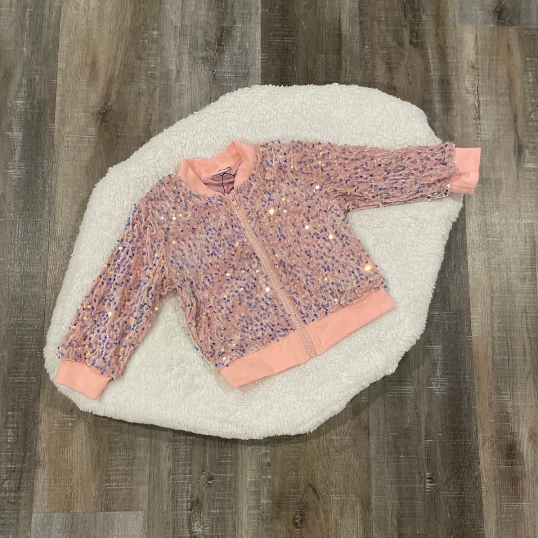 Baby Pink Sequins Bomber Jacket