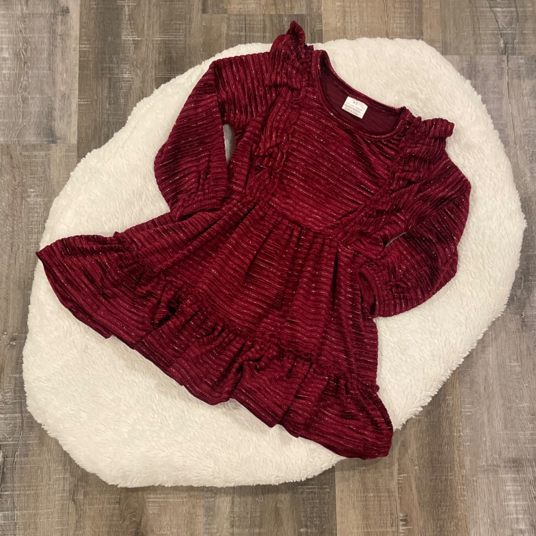 Burgundy Ruffle Hem Dress