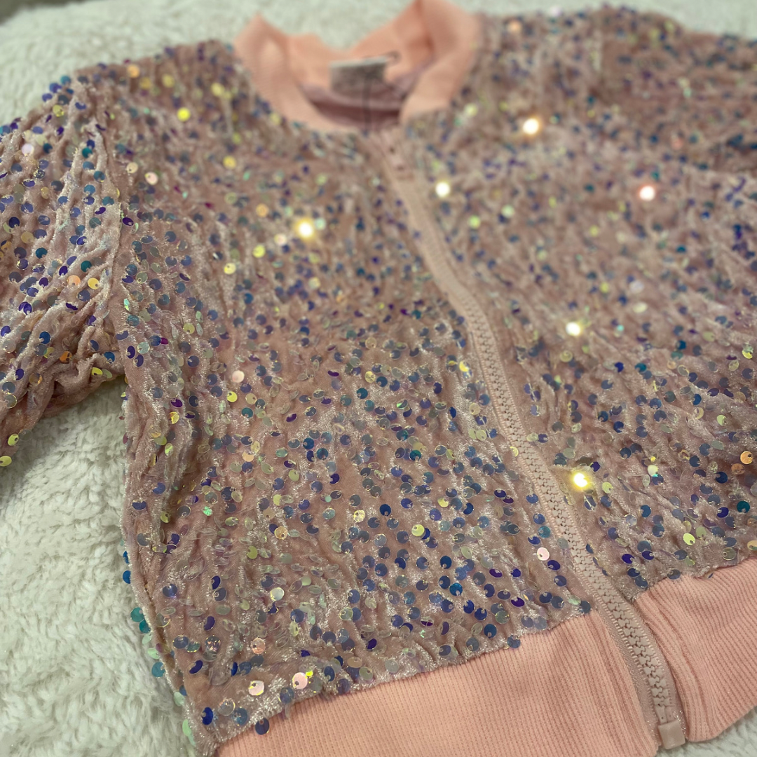 Baby Pink Sequins Bomber Jacket