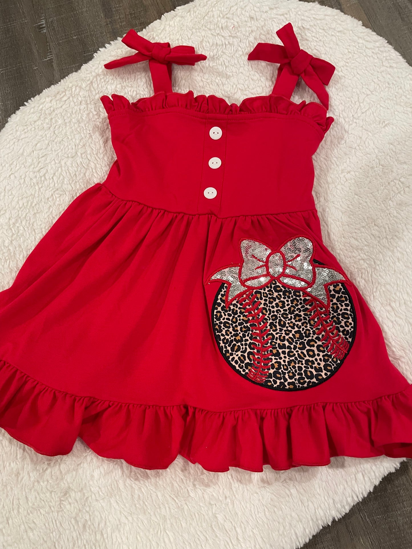 Baseball Appliqué Red Dress