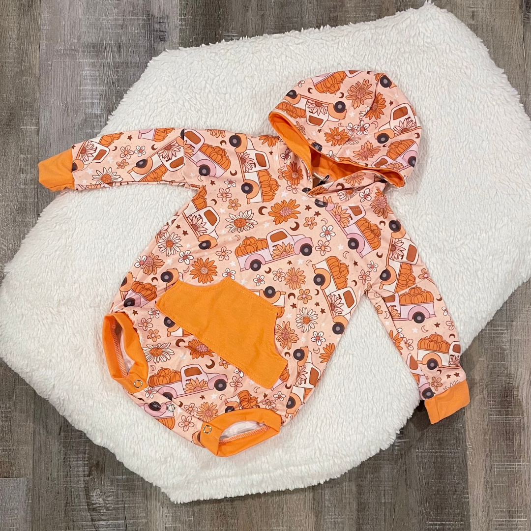 Pumpkin Truck Hooded Onesie