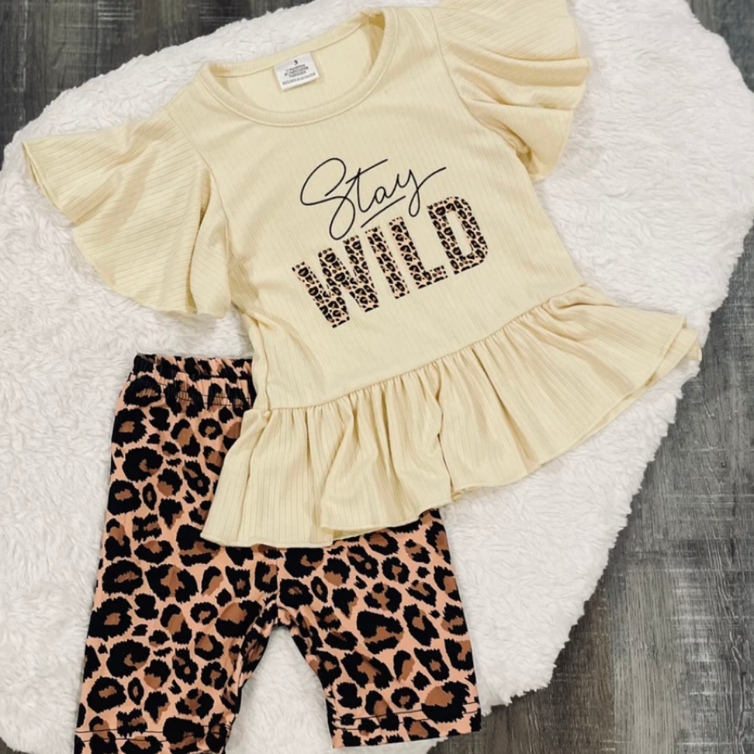 Beige Leopard "Stay Wild" Ruffle Set