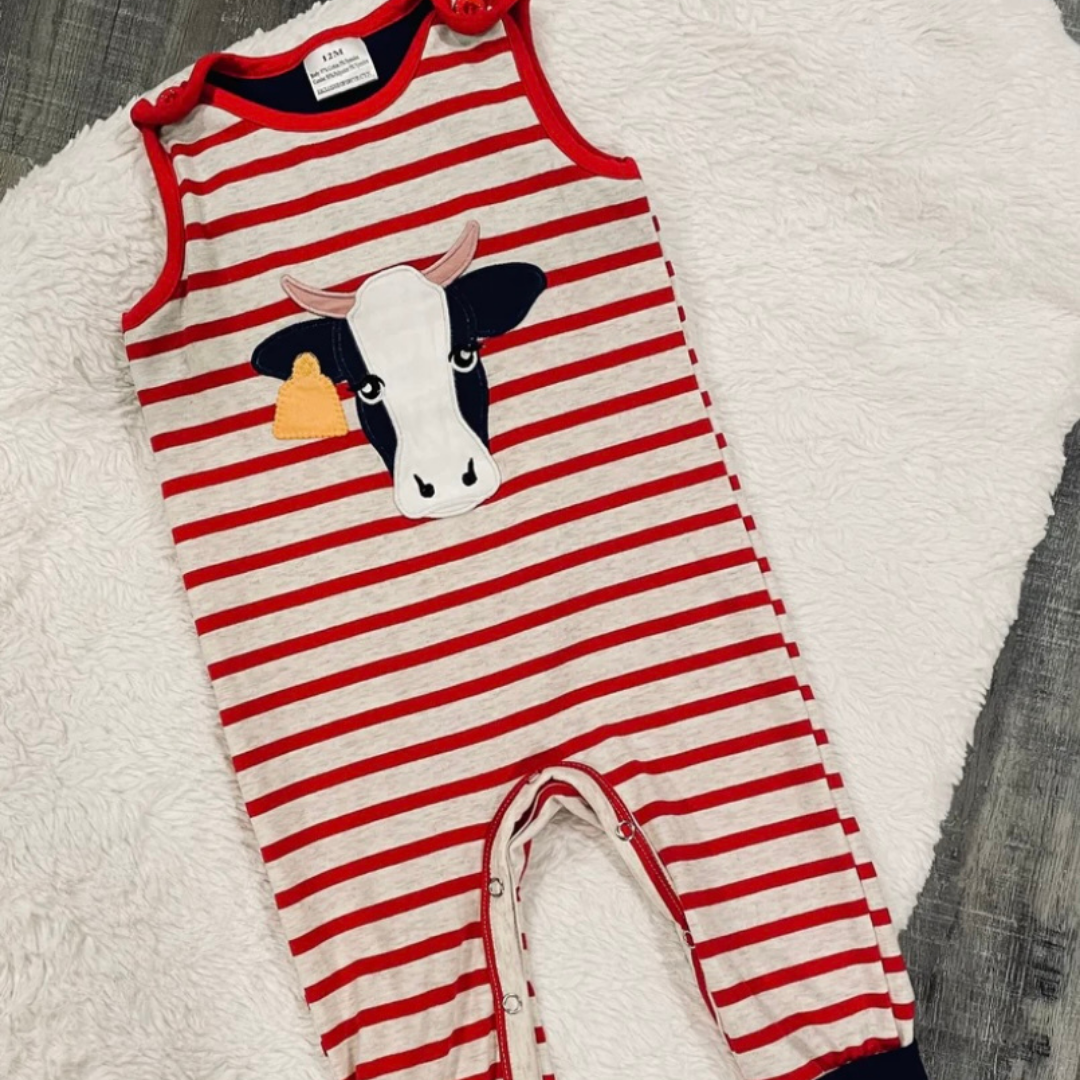 Red Striped Cattle Applique Romper