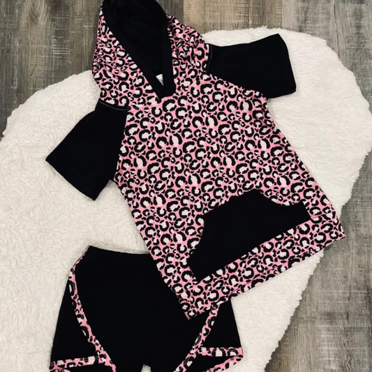 Pink Leopard Shorts Set