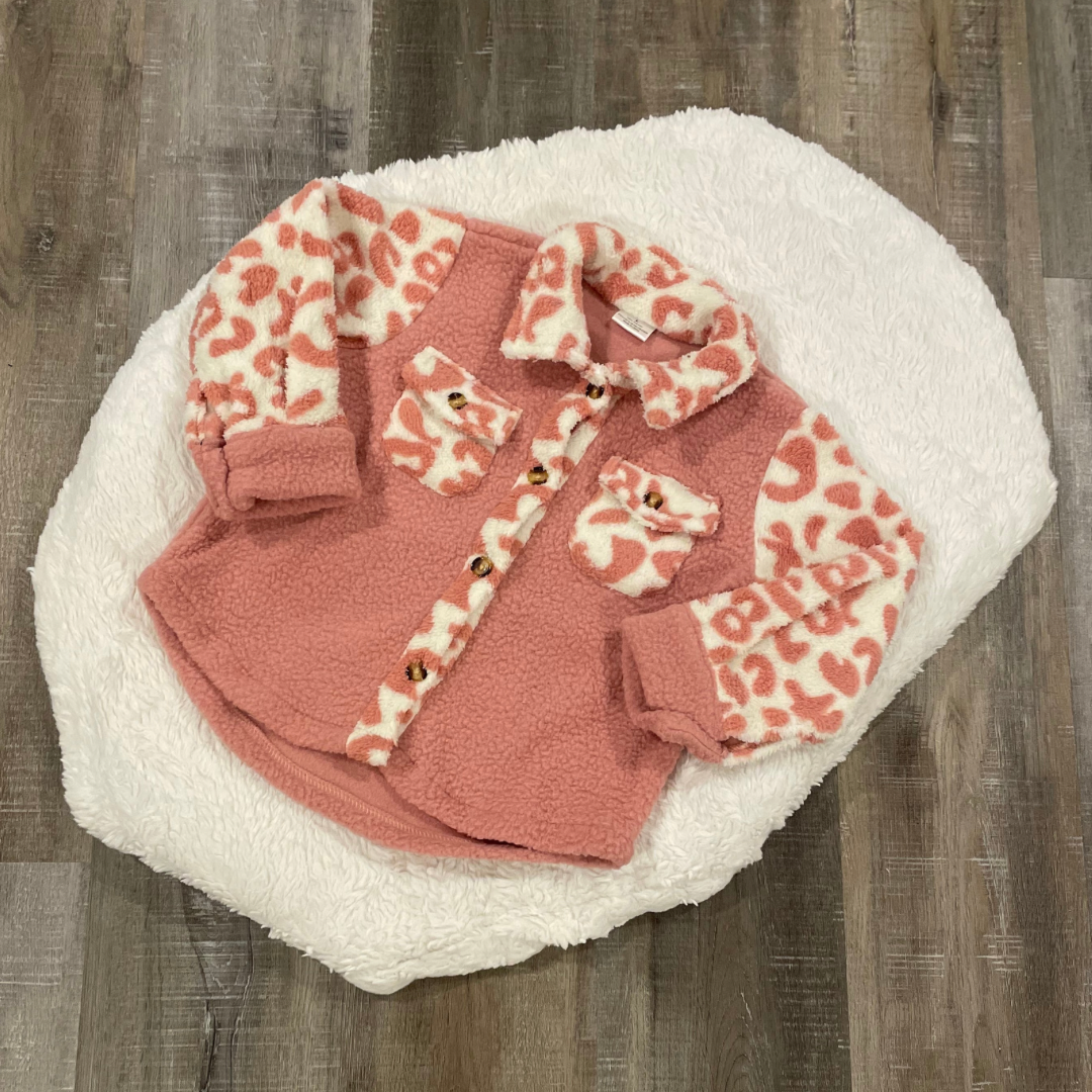 Pink Animal Print Sherpa Shacket