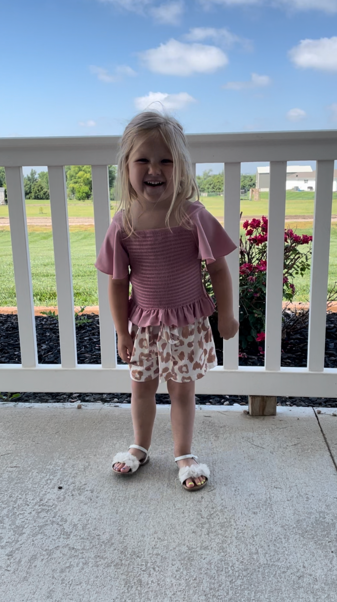 Pink Smock Top & Animal Print Shorts Set