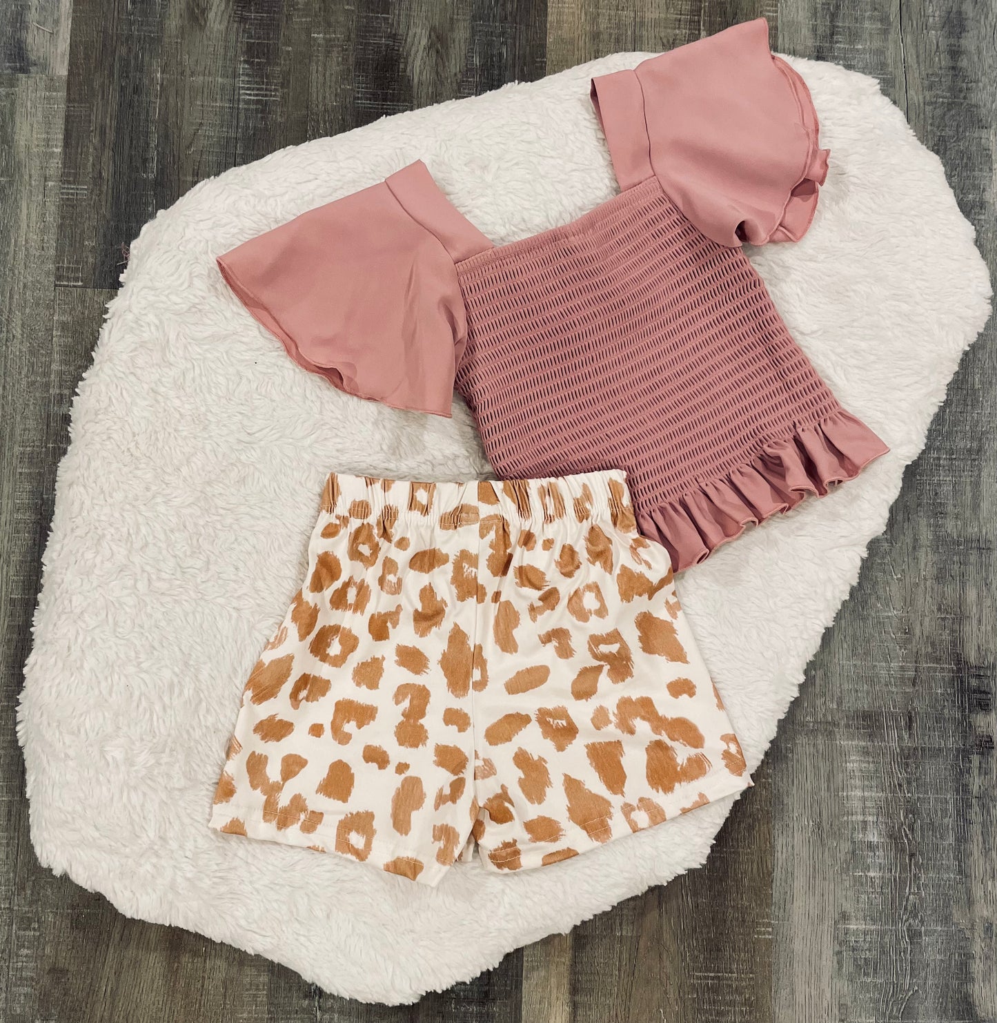 Pink Smock Top & Animal Print Shorts Set