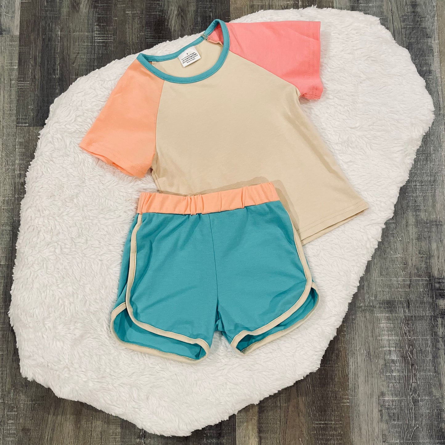 Beige Patchwork Shorts Set