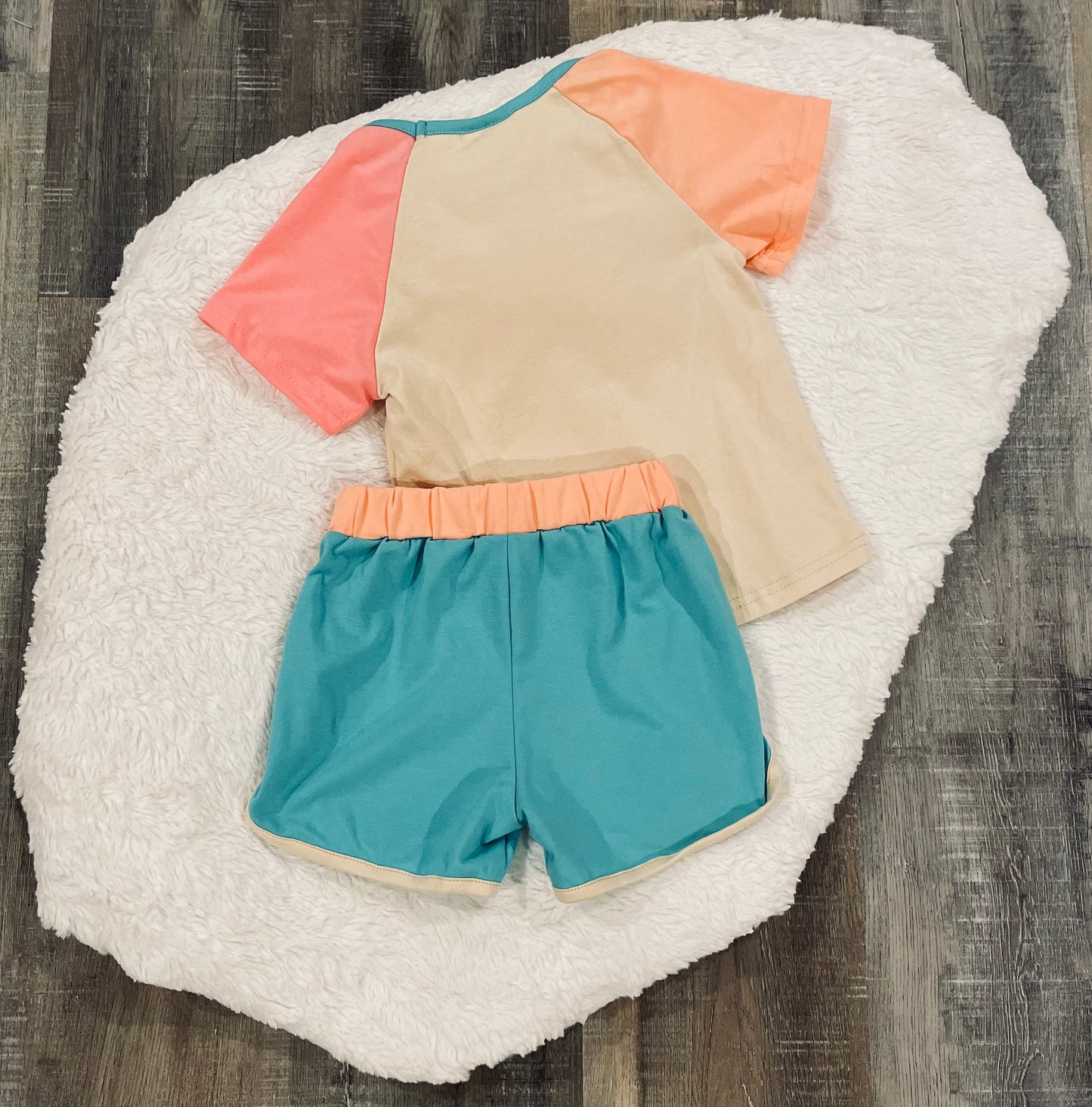 Beige Patchwork Shorts Set