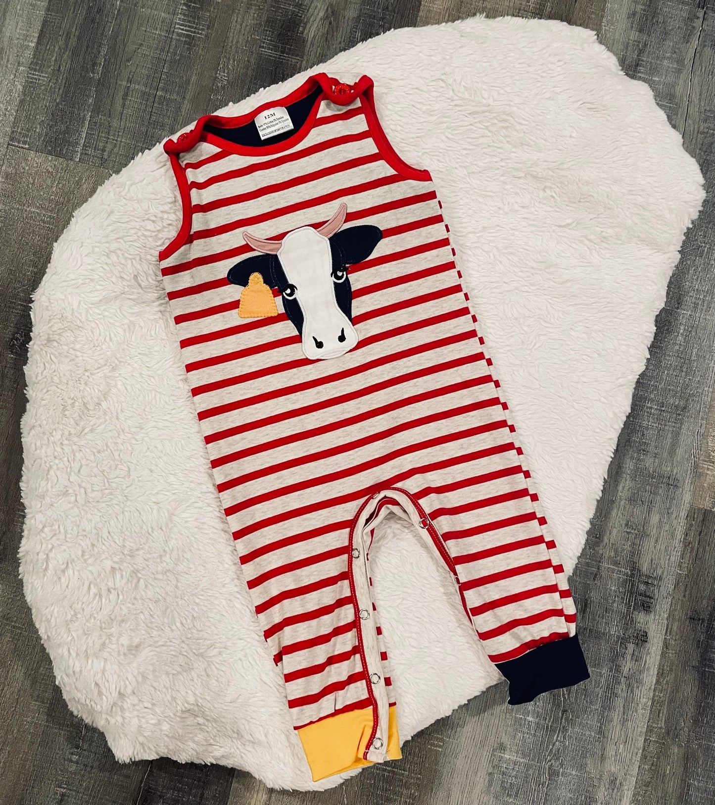 Red Striped Cattle Applique Romper