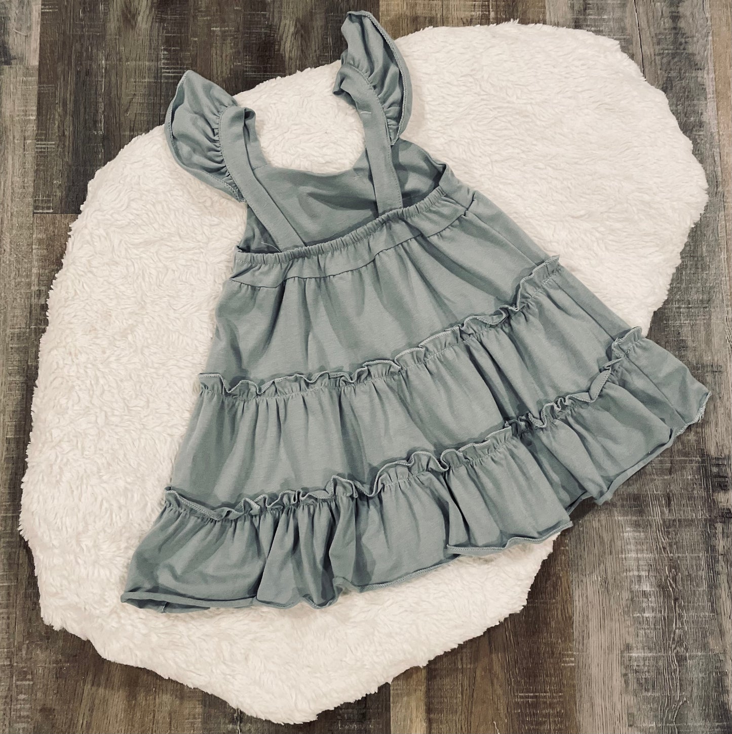 Sage Flutter Trim Tiered Dress