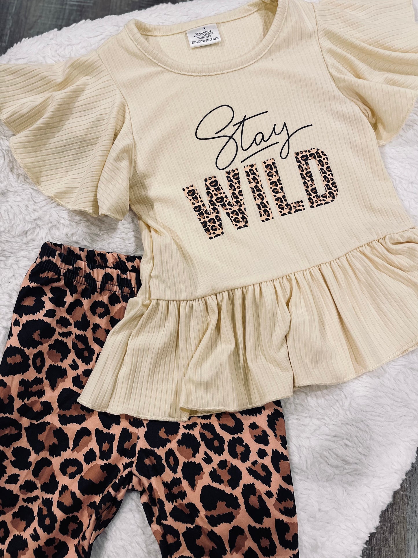 Beige Leopard "Stay Wild" Ruffle Set