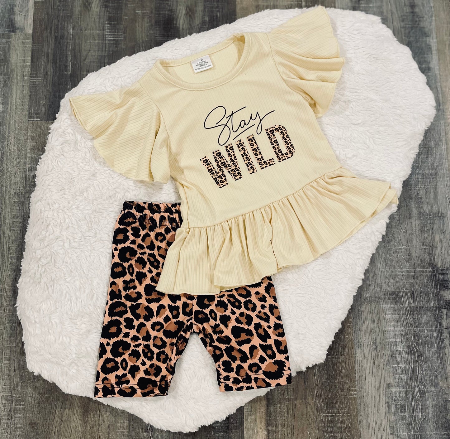 Beige Leopard "Stay Wild" Ruffle Set