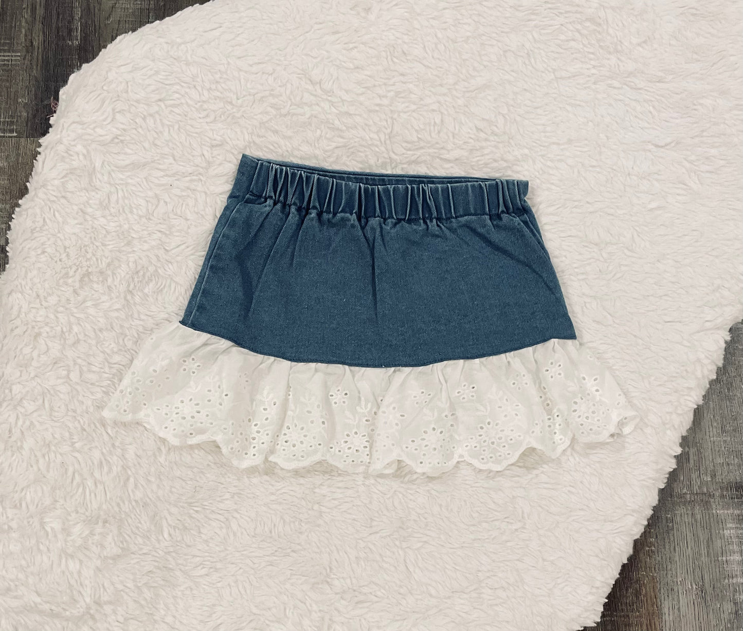 Eyelet Ruffle Denim Skirt